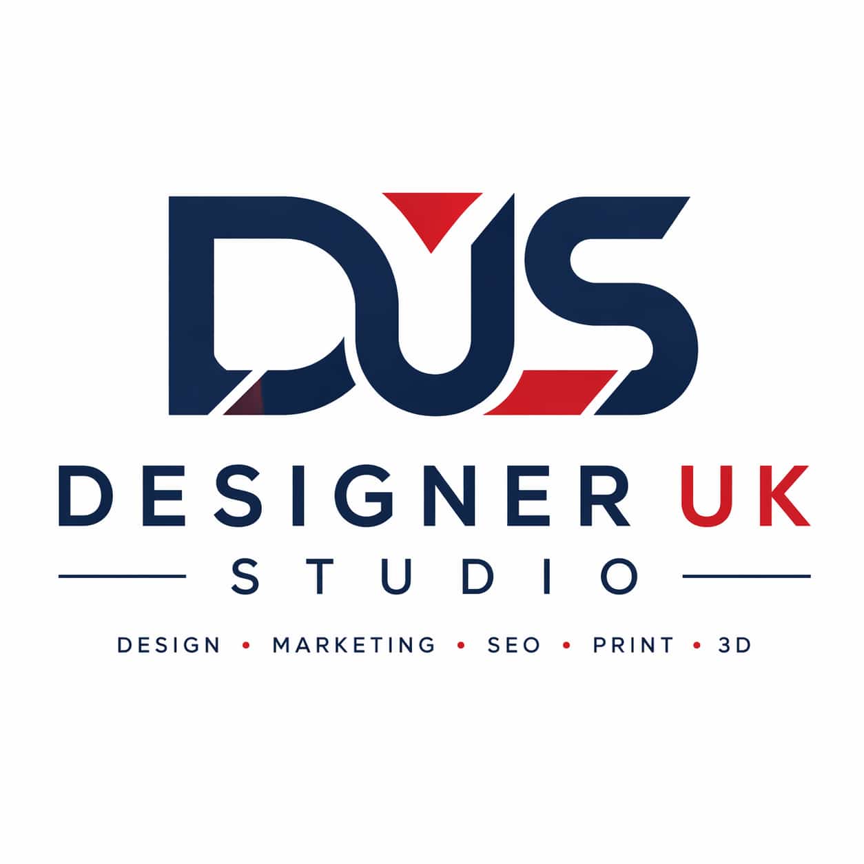 Designer UK Studio logo, featuring "DUS" in large letters with red accents and "Designer UK Studio" in smaller text below.